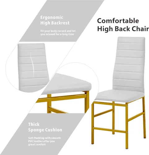 Vista 6 de Round Glass Dining Room Set for 4 Person Compact Glass Dining Table with Faux Leather Chairs with Golden Legs for Small Space/Apartment