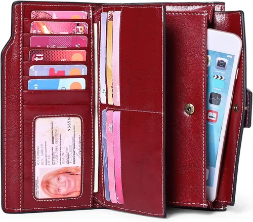 Vista 2 de SENDEFN - Cartera de cuero para mujer portatarjetas con bloqueo RFID monedero para mujer con cierre
