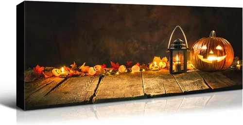 Vista 17 de Denozer - Decoración de pared de calabaza de Halloween, pósteres de regalo, decoración del hogar, arte de pared, imágenes en lienzo HD, estiradas
