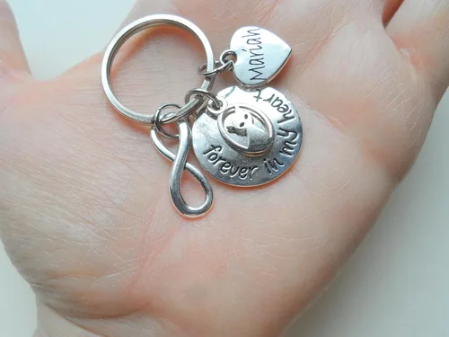 Vista 2 de Custom Forever in My Heart Disc & Cat Charm Keychain with Infinity Charm, Pet Loss Gift, With Custom Engraved Heart Tag, Cat Memorial Keychain