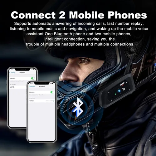 Vista 4 de MIMIRACLE V6 Pro - Auriculares Bluetooth para motocicleta, intercomunicador para casco de 6 ciclistas 800M Intercom Range, Dual Phone Pairing, CVC