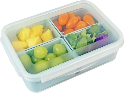 Vista 10 de Recipiente para alimentos con 2 compartimentos, color verde, 2 tazas (16.2 fl oz) Recipientes para aperitivos, compartimentos extraíbles, tapas