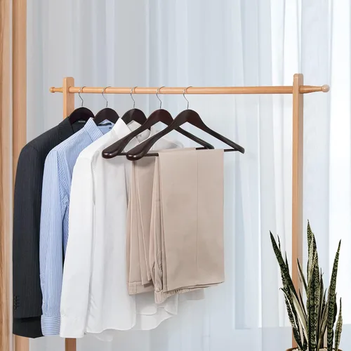 Vista 8 de Nature Smile Perchas de madera de caoba de lujo para trajes, paquete de 6, perchas de madera para abrigos, perchas para camisas para chaquetas