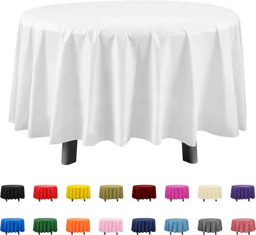 Vista 11 de Eleclassi Negro Paquete de 12 Manteles Redondos de Plástico Desechables Premium - Manteles de Mesa de Plástico Redondos de 84 Pulgadas para Fiestas