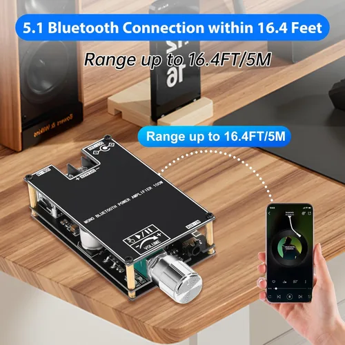 Vista 6 de Daakro 2 placas amplificadoras Bluetooth ZK-1001B, placa amplificador de canal mono de 100 W con función de emparejamiento TWS, CC 7-24 V, entrada