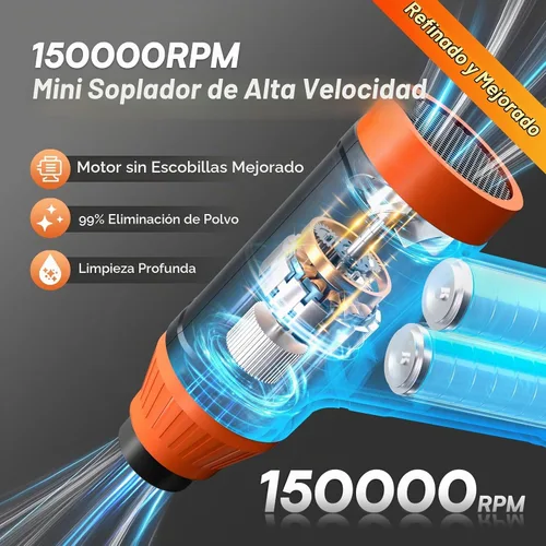 Vista 2 de Plumero de aire eléctrico para PC, plumero de aire comprimido (naranja)