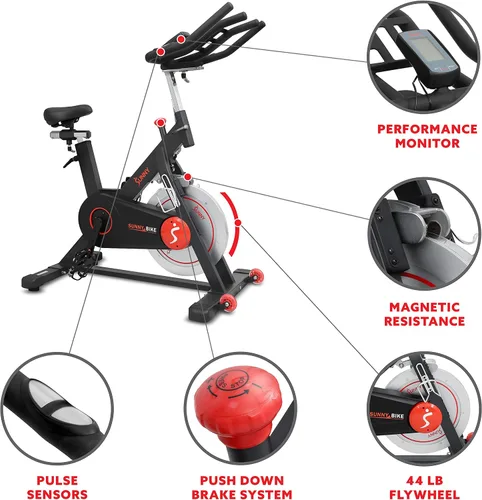 Vista 4 de Sunny Health & Fitness Pro Indoor Cycling Exercise Bike, Felt Resistance and Belt Drive, Optional SunnyFit App Connection