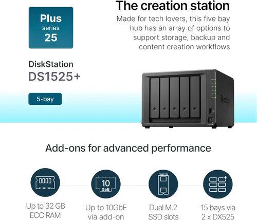 Vista 2 de Synology DiskStation DS1525+ de 5 bahías (sin disco)