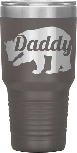 Vista 5 de Daddy Bear - Vaso de acero inoxidable grabado con aislamiento de 30 onzas, color negro