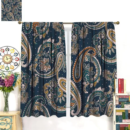 Vista 158 de Cortinas opacas con estampado de flores de cachemira, estampado de cachemira sobre fondo blanco, para decoración del hogar, cocina, restaurante