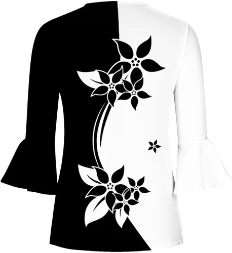 Vista 29 de Ceboyel Blusa tipo túnica con estampado floral para mujer, con botones, estilo Henley, con manga de codo, casual, trajes de moda para mujer