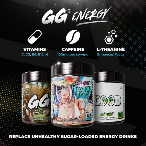 Vista 6 de Gamer Supps GG® Energy - Blo'hole Blast by Shylily (100 Porciones) - Energía de Juego Amigable con Keto y Mezcla Nootrópica, Sin Azúcar + Cafeína