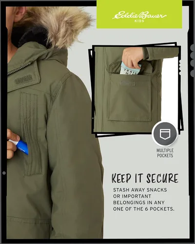 Vista 3 de Eddie Bauer Abrigo de invierno para niños, chaqueta parka impermeable con capucha de piel sintética (3-20)