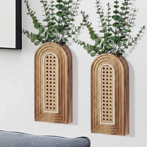 Vista 14 de Dnnnii Juego de 2 jarrones de pared de madera, acabado negro, decoración de pared moderna de granja y bohemio para entrada, pasillo, baño, sala