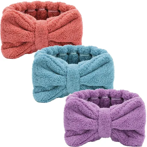 Vista 18 de Hicarer Diadema de toalla de 3 piezas para mujer, para maquillaje, spa, para lavarse la cara y la ducha (beige)