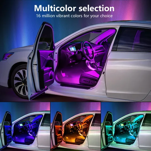 Vista 2 de Luces LED interiores para automóvil con control inteligente de aplicación, sincronización de música, modo DIY, kits de luces LED interiores