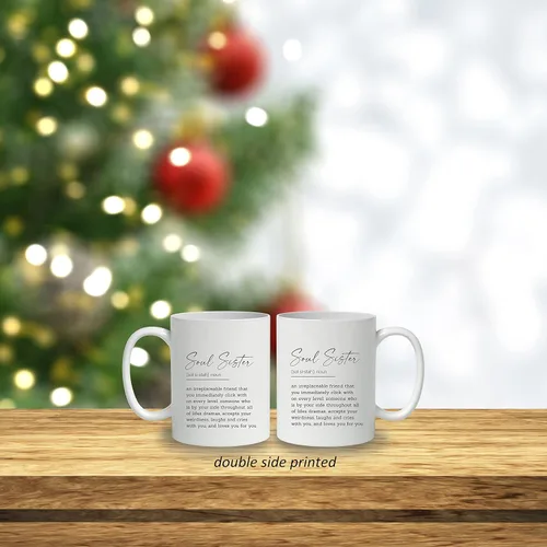 Vista 2 de DOTAIN Taza de café de 11 oz con frase "Sweet Quote Soul Sister", impresión de doble cara, linda hermana del alma, regalo para mejor amiga