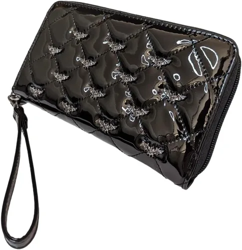 Vista 3 de Rock Rebel Studded Bats - Cartera con cremallera alrededor de color negro, Negro -, Cartera con cremallera