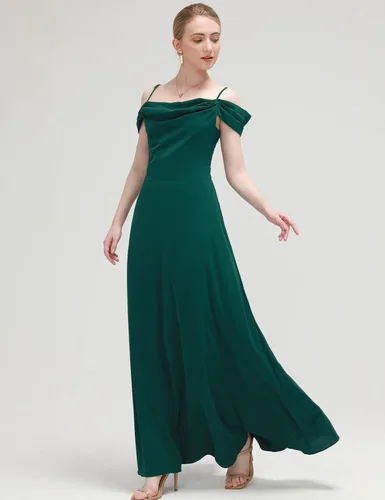 Vista 2 de Vestidos de invitada de boda para mujer, vestidos formales atemporales pero modernos para mujer, vestido largo de graduación con hombros descubiertos