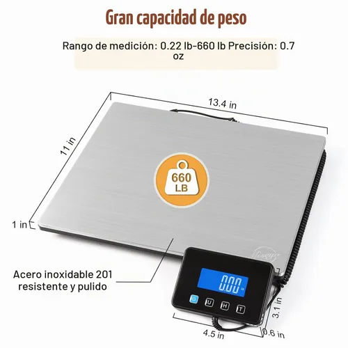 Vista 2 de Miseyo Balanza de Envío Digital de Alta Resistencia de 660 Libras - Balanza Postal de Acero Inoxidable de Alta Precisión de 0.7 oz para Paquetes