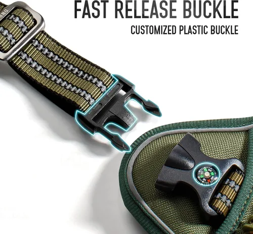 Vista 7 de Arnés táctico para perros medianos y grandes, control ajustable sin tirones con asa, chaleco reflectante resistente, talla XL Verde militar