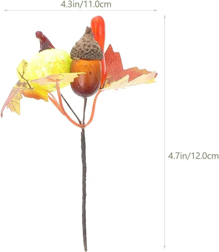 Vista 6 de Abaodam 10 piezas de ramas artificiales de hoja de arce, púas de otoño de imitación con calabazas, conos de pino para granja, otoño, Acción