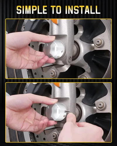 Vista 6 de Cubiertas cromadas para tuercas de eje delantero, tapas de eje delantero compatibles con Harley Davidson 2002-2024 VRSC Softail Dyna Super Glide