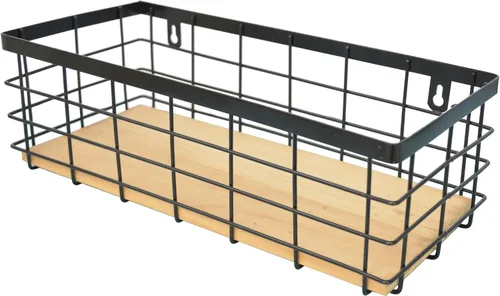 Vista 7 de ShabbyDecor Cesta de alambre de metal desmontable con base de madera, organizador de almacenamiento, cesta colgante para armarios de cocina, baño