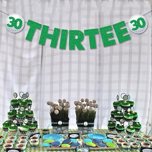 Vista 7 de Decoraciones de cumpleaños de 30 para mujeres y hombres, pre-encordadas con purpurina para fiesta de cumpleaños, cartel divertido para fiesta