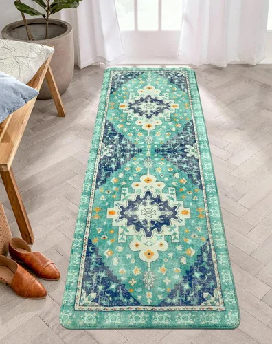 Vista 20 de Uphome Alfombra de baño vintage, azul, bohemio, antideslizante, oriental, suave, lavable a máquina, lindas alfombras de baño tribales florales