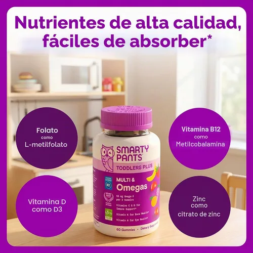 Vista 4 de SmartyPants Gomitas multivitamínicas Toddler Plus, vitamina D, Omega 3, 120