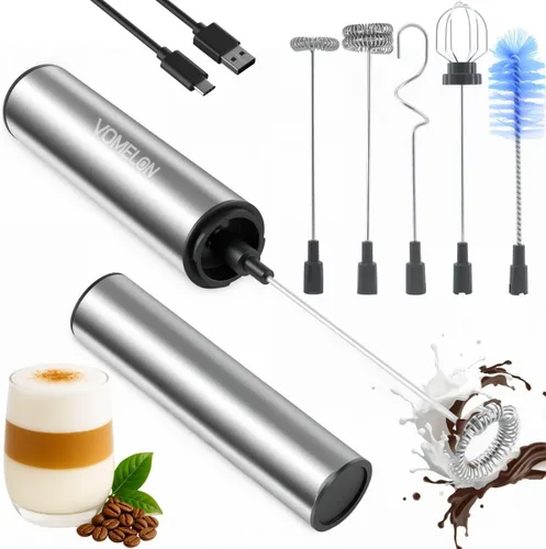 Vista 9 de Espumador de leche recargable de mano, espumador eléctrico de mano, mezclador de bebidas para café, lattes, capuchino y huevo, acero inoxidable