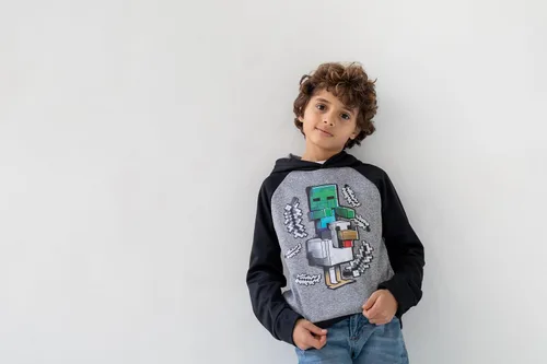Vista 2 de Minecraft Creeper Zombie Steve - Sudadera con capucha de forro polar para niños pequeños a grandes