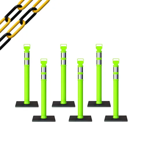 Vista 20 de CCW 6-Pack 45" Delineador Post Kit Kit de 3.0 in collares reflectantes, base de goma de 10 lb (6 postes blancos con cadena negra de 50 pies)