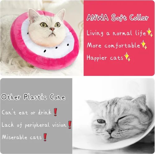 Vista 6 de ANWA Collar de cono ajustable para gato, suave, lindo collar de dona para gato después de la cirugía, conos de recuperación de gatitos para dejar