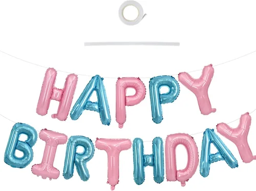 Vista 55 de TONIFUL Pancarta de Globos Negros de Feliz Cumpleaños de 16 Pulgadas con Letras de Papel de Aluminio Mylar, Cartel Banderín Reutilizable