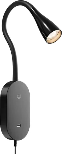 Vista 7 de deeloop Luz de lectura LED de montaje en pared para cama, lámpara de lectura con salida USB, 5 niveles de brillo, luces de libro de control táctil