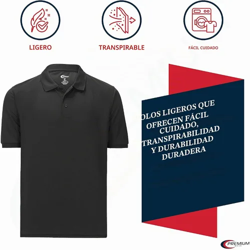 Vista 2 de Premium Wear - Camisetas tipo polo para hombre, con gran absorción de humedad Negro