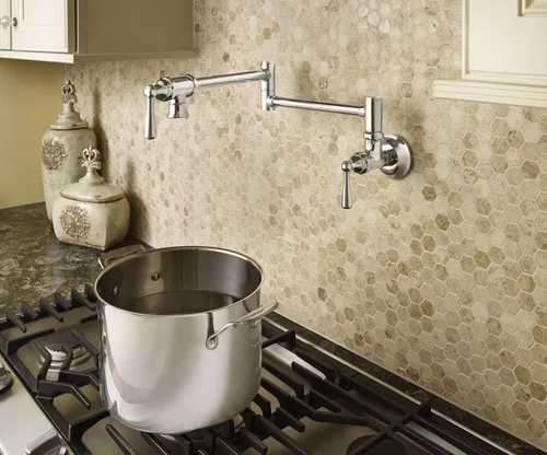 Vista 6 de Moen S664 Llenador de Ollas Tradicional de Montaje en Pared con Brazo Oscilante Plegable para Cocina, Cromado