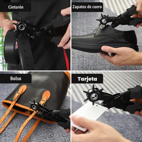 Vista 7 de Diyife® Perforadora de cuero, perforadora para cinturón resistente, kit de alicates giratorios con aguja de molienda extra, placas de perforación