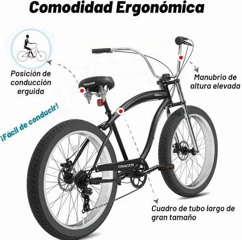 Vista 5 de Tracer Avalon 26 & 29 Inch Beach Cruiser Bike Negro mate