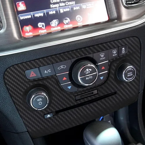 Vista 7 de CheroCar Para Cargador Control Central Aire Acondicionado Panel Cubierta Tirm Compatible con Dodge Charger 2011-2014 (Fibra de Carbono)