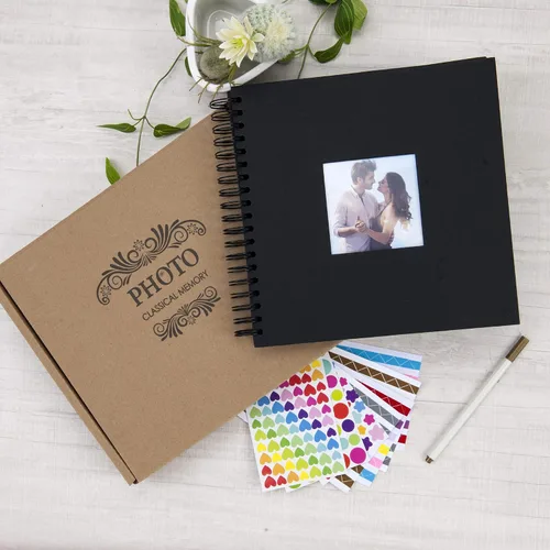 Vista 6 de Álbum de fotos pequeño DIY para manualidades de 8 x 8 pulgadas con foto de portada, 80 páginas, tapa dura, papel para manualidades, álbum de fotos