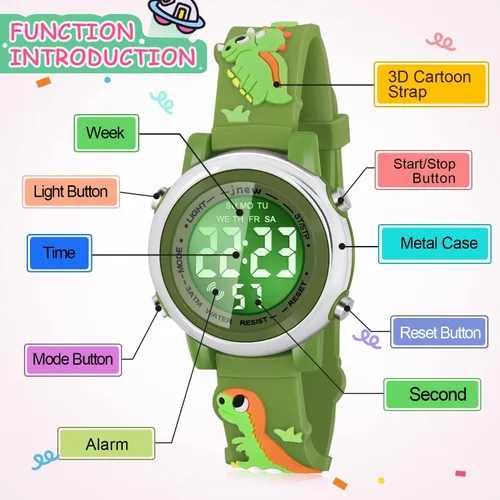 Vista 2 de Relojes para niños con alarma impermeable, regalos de dinosaurios para niños y niñas de 3 a 10 años