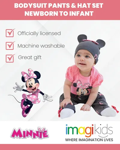 Vista 3 de Disney Minnie Mouse - Conjunto de 3 piezas para bebés y niñas Mix N' Match Body Pants Hat