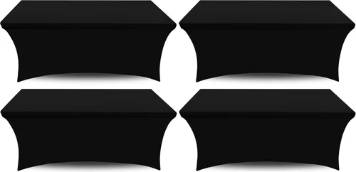 Vista 7 de White Classic Juego de 2 manteles de elastano elástico para mesas rectangulares, resistentes a las arrugas, plegable, color negro