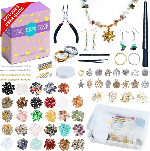 Vista 8 de Modda Kit Deluxe de Fabricación de Joyas con Curso en Video, Incluye Instrucciones, Abalorios, Elaboración de Collar, Pulsera, Aretes, Manualidades