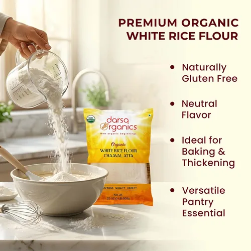 Vista 3 de Darsa Organics Harina de arroz blanco – Orgánica premium, certificado por USDA, sin OMG, harina de arroz en polvo sin gluten para hornear y cocinar