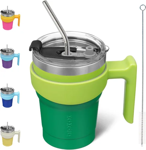 Vista 28 de BJPKPK Mini vaso de 10 onzas con tapa, popote y asa, taza de acero aislada