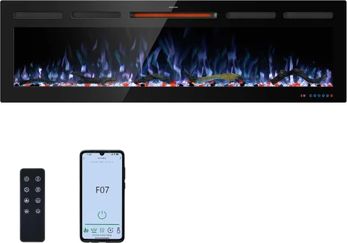 Vista 13 de Insertos de chimenea eléctrica de 48 pulgadas, chimenea eléctrica empotrada y de pared, chimenea lineal con termostato, pantalla táctil y control